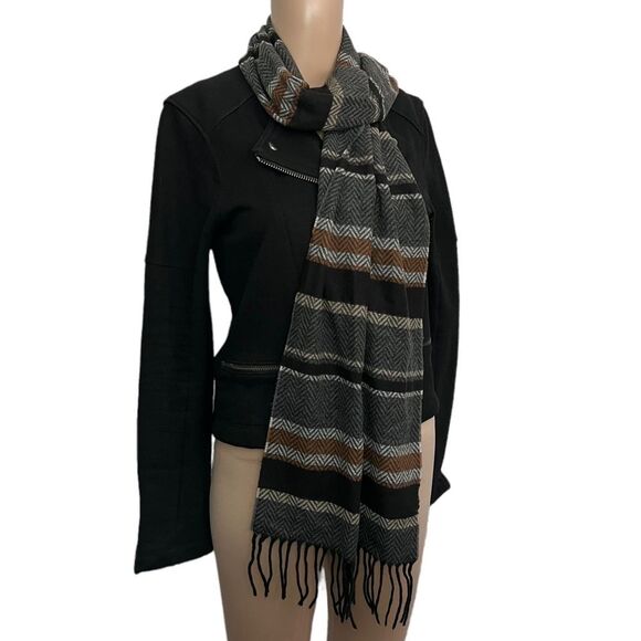 Cashmink V. Fraas Striped Chevron Fringe Scarf Made in Germany - Picture 1 of 4